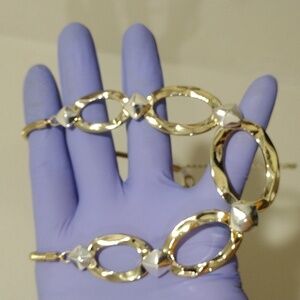 Dual tone Silver & Gold  Hoop Design Necklace - Women's Fashion Jewelry 16+2.5"